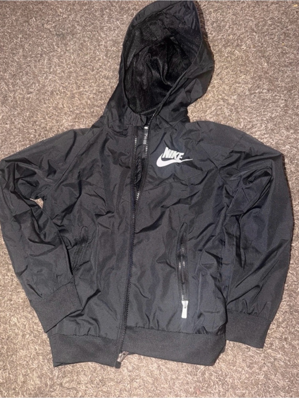 Nike Kids Black Hooded Windbreaker with White Swoosh